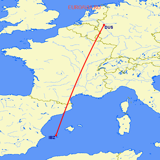перелет Ибица — Дюссельдорф на карте
