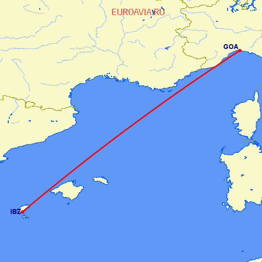 перелет Ибица — Генуя на карте