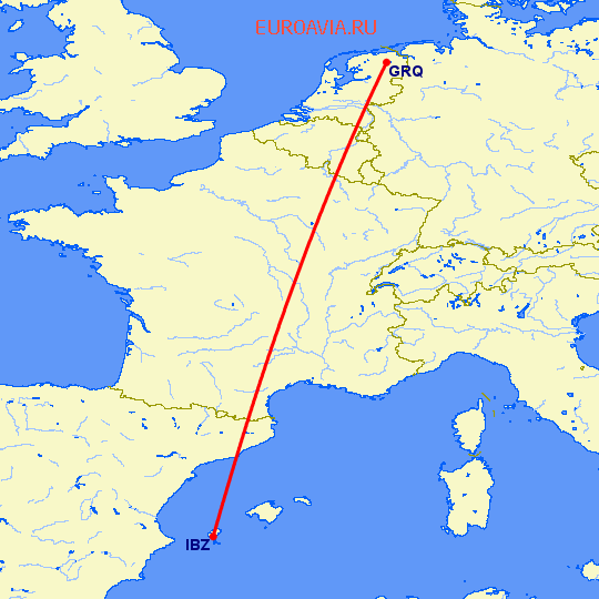 перелет Ибица — Гронинген на карте