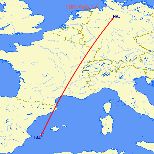 перелет Ибица — Ганновер на карте