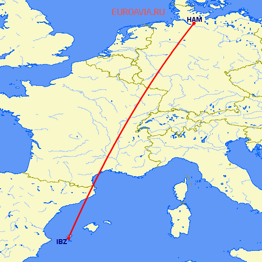 перелет Ибица — Гамбург на карте