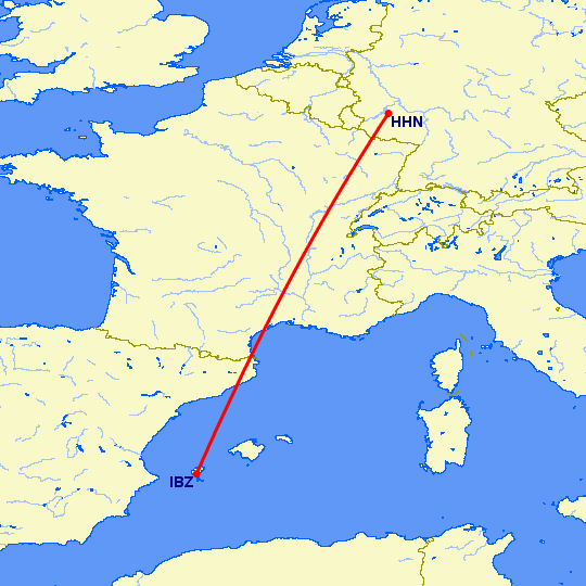 перелет Ибица — Hahn на карте