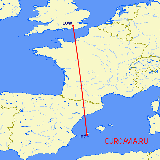 перелет Ибица — Лондон на карте