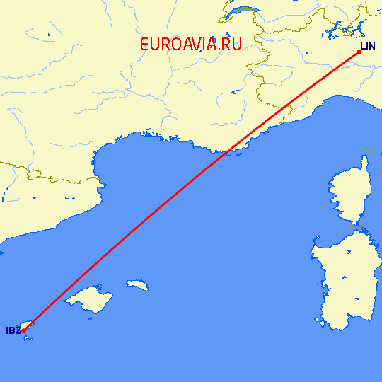 перелет Ибица — Милан на карте