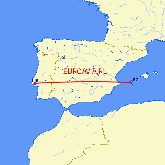 перелет Ибица — Лиссабон на карте