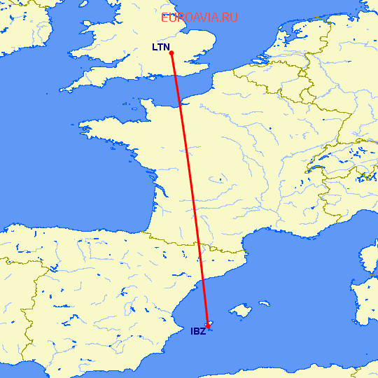 перелет Ибица — Luton на карте
