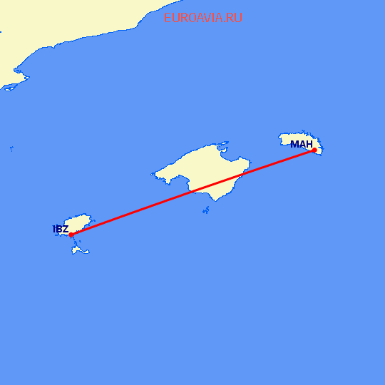 перелет Ибица — Менорка на карте