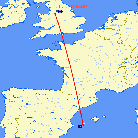перелет Ибица — Манчестер на карте