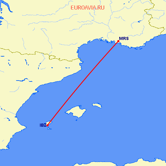 перелет Ибица — Марсель на карте