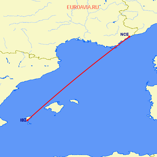 перелет Ибица — Ницца на карте