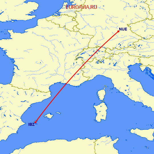 перелет Ибица — Нюремберг на карте