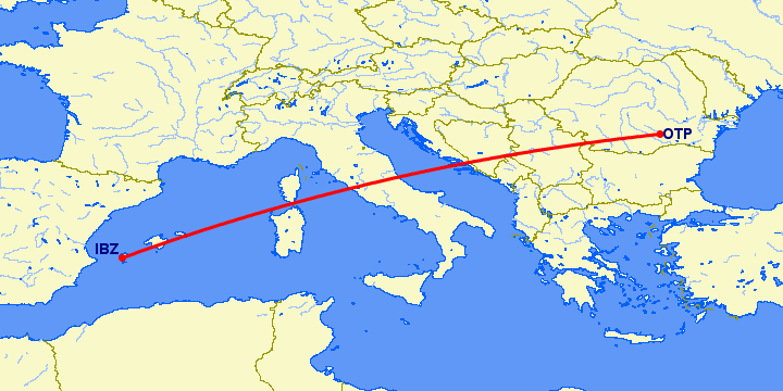 перелет Ибица — Бухарест на карте