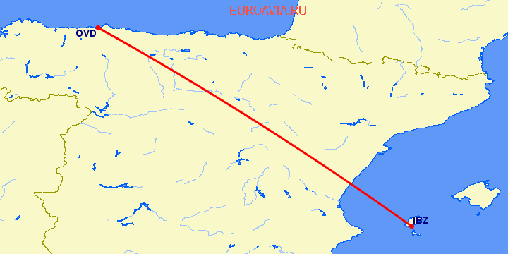 перелет Ибица — Овьедо-Авилес на карте