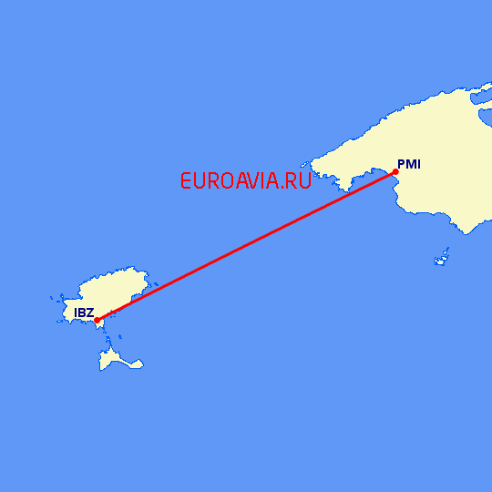 перелет Ибица — Пальма де Майорка на карте
