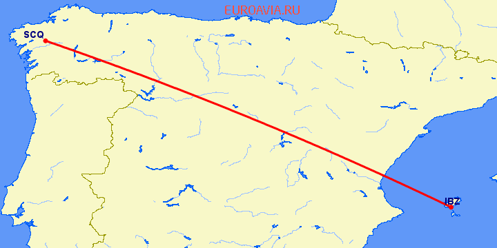 перелет Ибица — Сантьяго де Компостела на карте