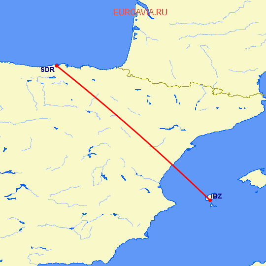 перелет Ибица — Сантандер на карте