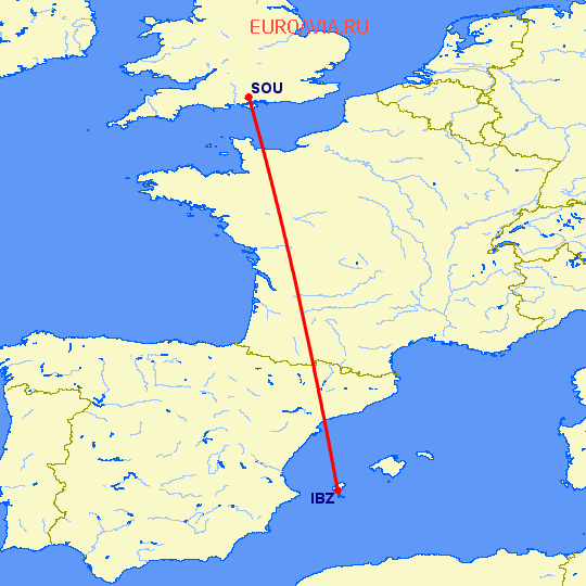 перелет Ибица — Eastleigh near Southampton на карте