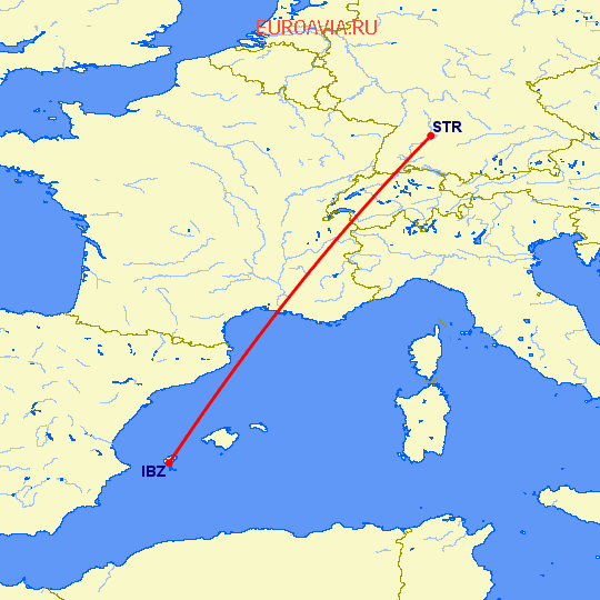 перелет Ибица — Штуттгард на карте