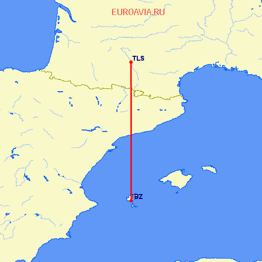 перелет Ибица — Тулуза на карте