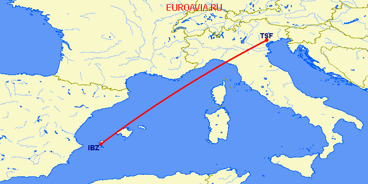 перелет Ибица — Тревисо на карте