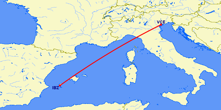 перелет Ибица — Венеция на карте