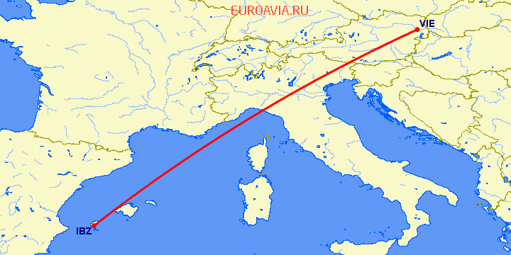 перелет Ибица — Вена на карте