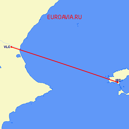 перелет Ибица — Валенсия на карте