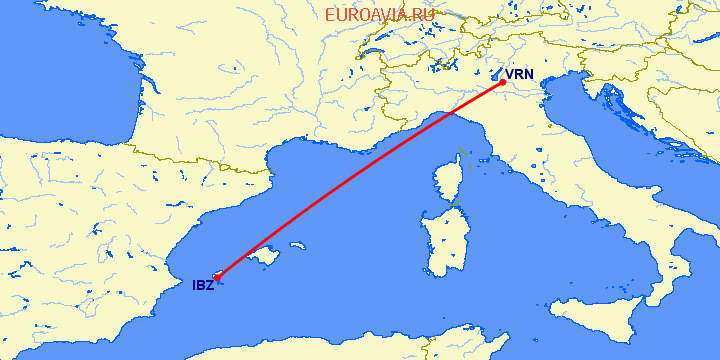 перелет Ибица — Верона на карте
