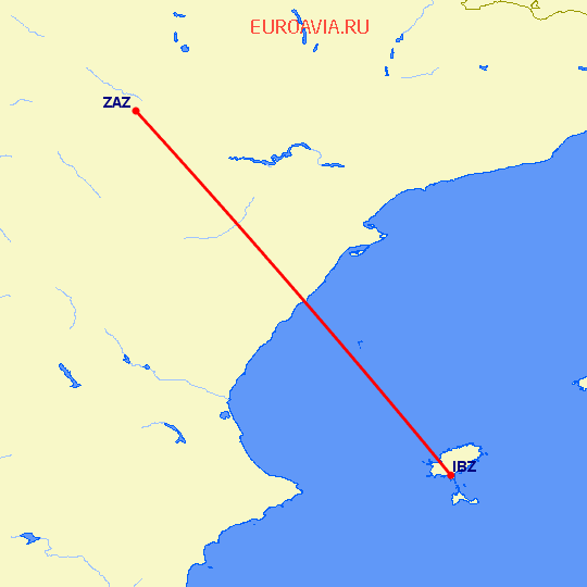 перелет Ибица — Сарагоса на карте