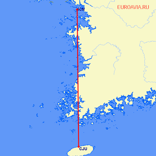 перелет Сеул — Jeju на карте