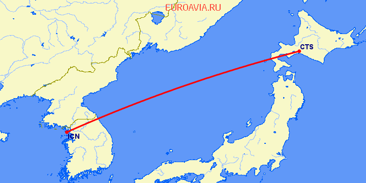 перелет Сеул — Саппоро на карте