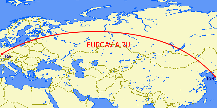 перелет Сеул — Франкфурт на Майне на карте