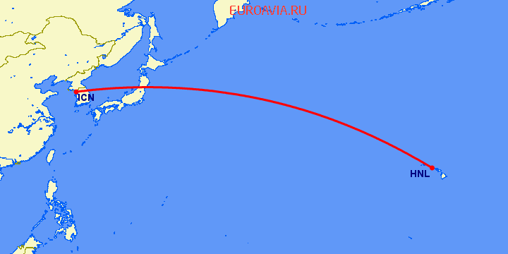 перелет Сеул — Гонолулу на карте