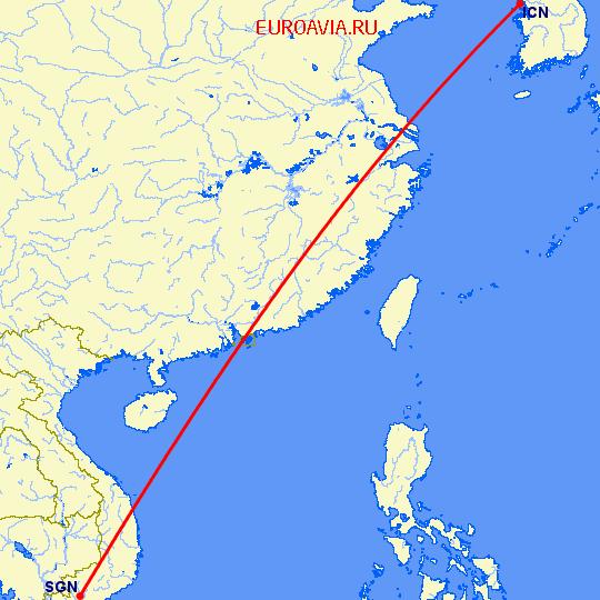 перелет Сеул — Хошимин на карте