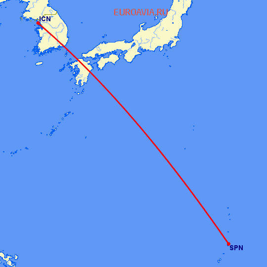 перелет Сеул — Сайпан на карте