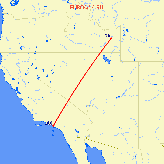 перелет Айдахо Фолз — Лос Анджелес на карте