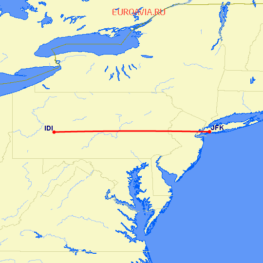 перелет Indiana, PA — Нью Йорк на карте