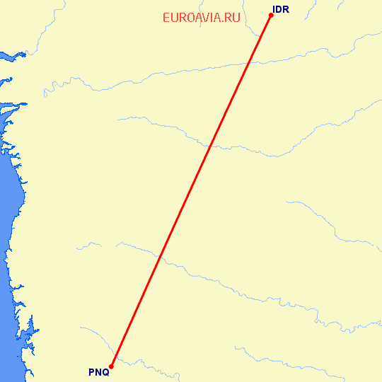 перелет Индор — Пуне на карте
