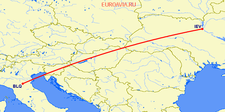 перелет Киев — Болонья на карте