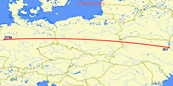 перелет Киев — Дортмунд на карте