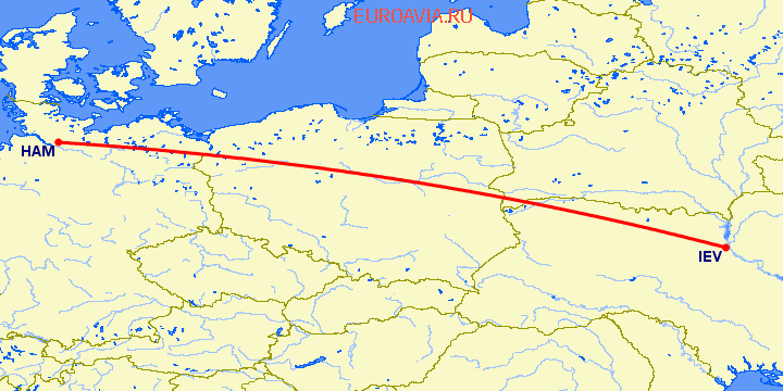 перелет Киев — Гамбург на карте