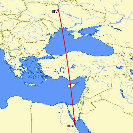 перелет Киев — Хургада на карте