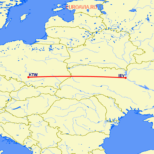 перелет Киев — Катовице на карте