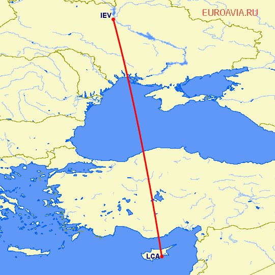 перелет Киев — Ларнака на карте