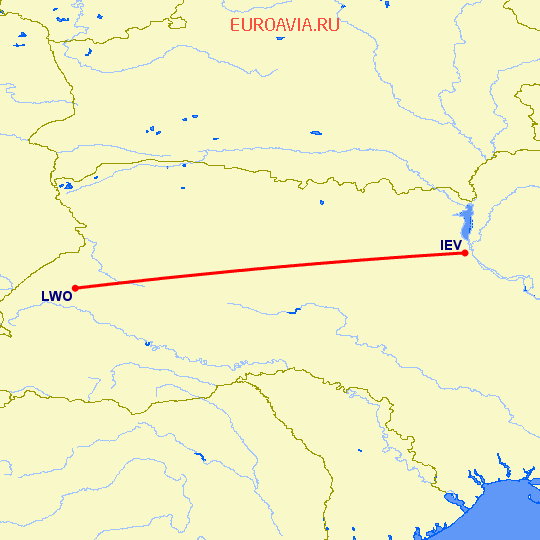 перелет Киев — Львов на карте