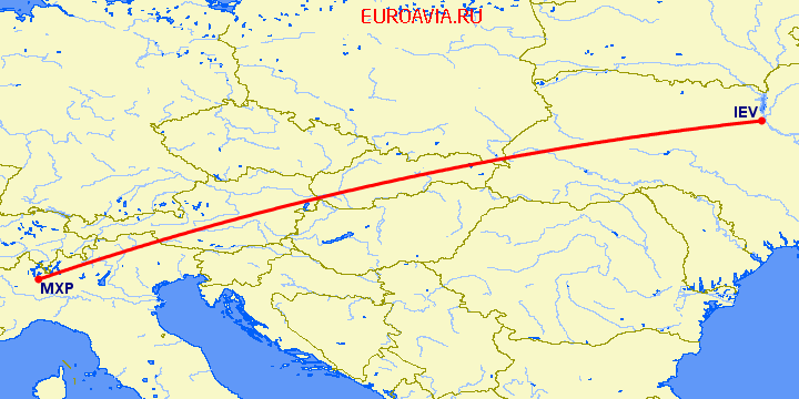 перелет Киев — Милан на карте