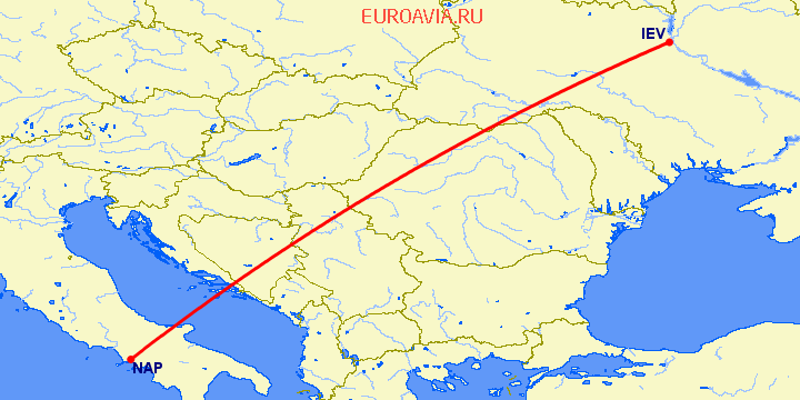 перелет Киев — Неаполь на карте