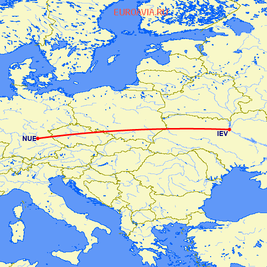 перелет Киев — Нюремберг на карте