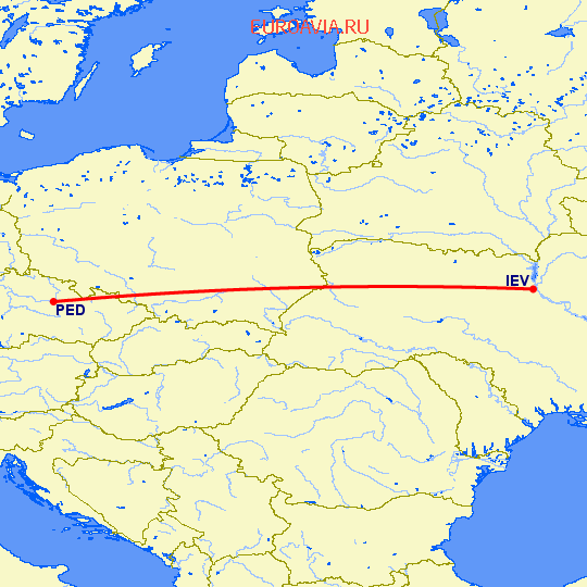 перелет Киев — Пардубицы на карте