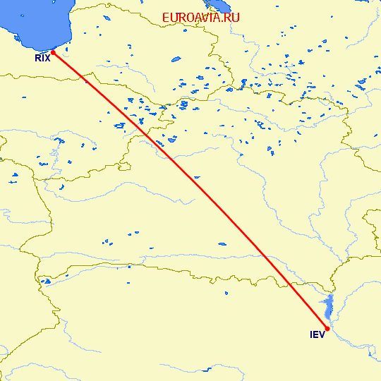 перелет Киев — Рига на карте